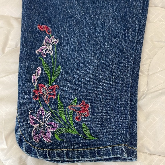 Vintage Denim Mom Jeans Floral Embroidered Size L - Picture 6 of 14
